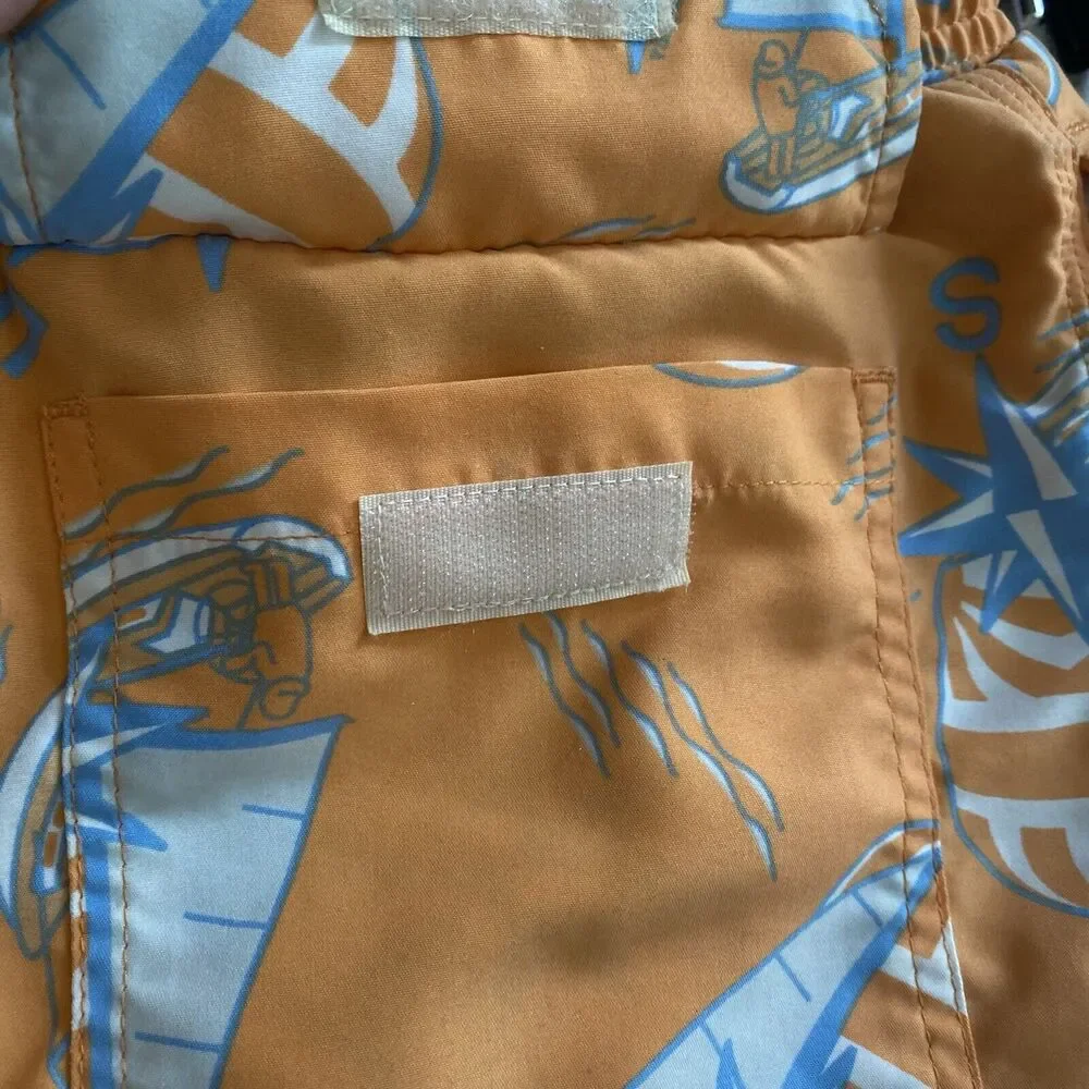 Vineyard Vines Sailboats And Compasses Swim Trunks Orange And Blue Men's Size LG